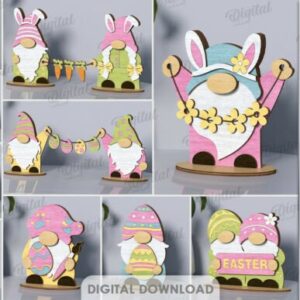Gnomos de Pascua en madera 3D – Pack decorativo para corte láser