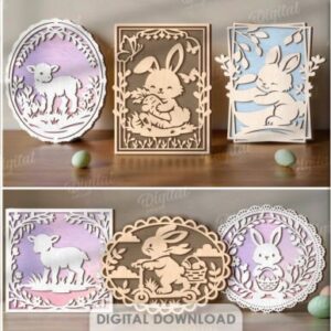 Letreros de pared de Pascua en madera – Diseños en capas para corte láser