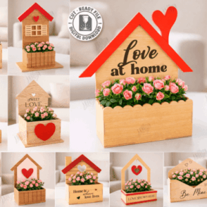 Maceteros decorativos en forma de casitas “Love at Home” – Pack CNC para corte láser
