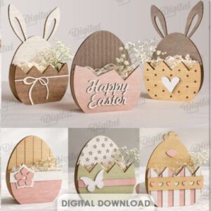 Mini cajas de regalo de Pascua con conejos y huevos – Pack CNC para corte láser