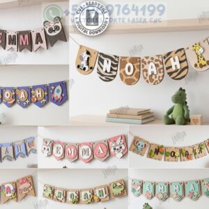 Guirnaldas Personalizadas con Nombre en MDF – Pack Banderines Decorativos para Corte Láser