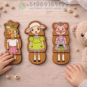 Rompecabezas Infantil Montessori en MDF – Animales Didácticos para Corte Láser
