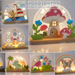 Colección Luz Mágica Infantil 3D – Lámparas Decorativas en Capas para Corte Láser