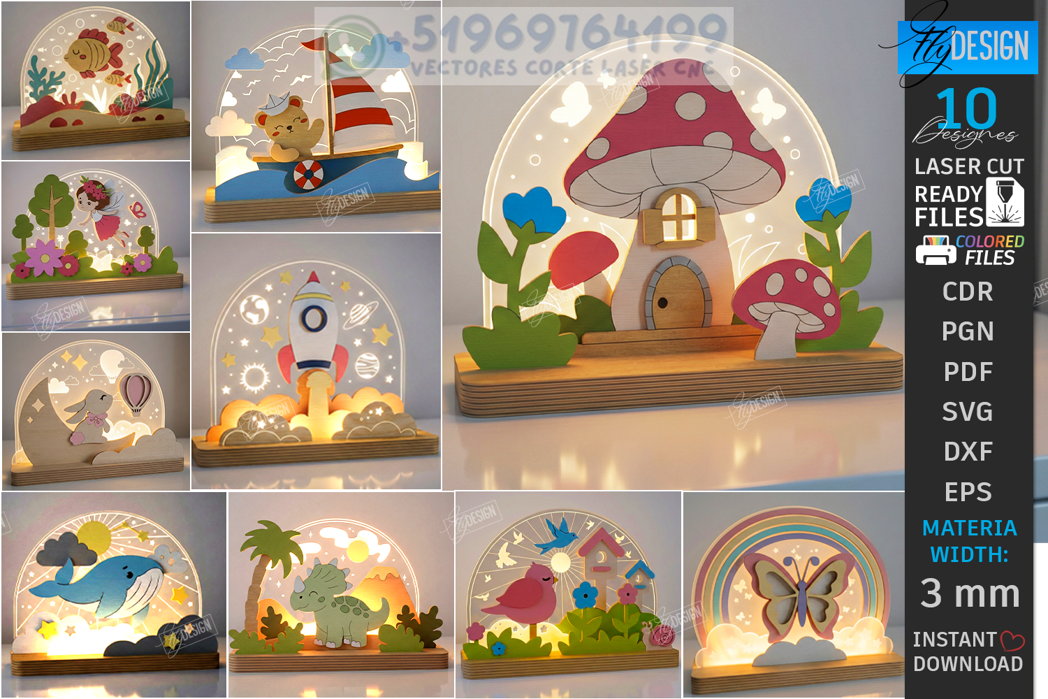 Colección Luz Mágica Infantil 3D – Lámparas Decorativas en Capas para Corte Láser
