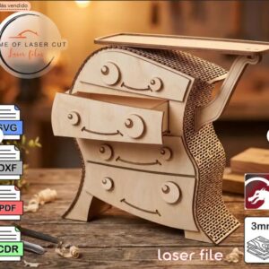 Pequeño cajon joyero organizador gracioso + manual para corte laser