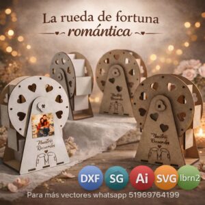 Rueda de la fortuna romántica en madera – Diseño interactivo para corte láser