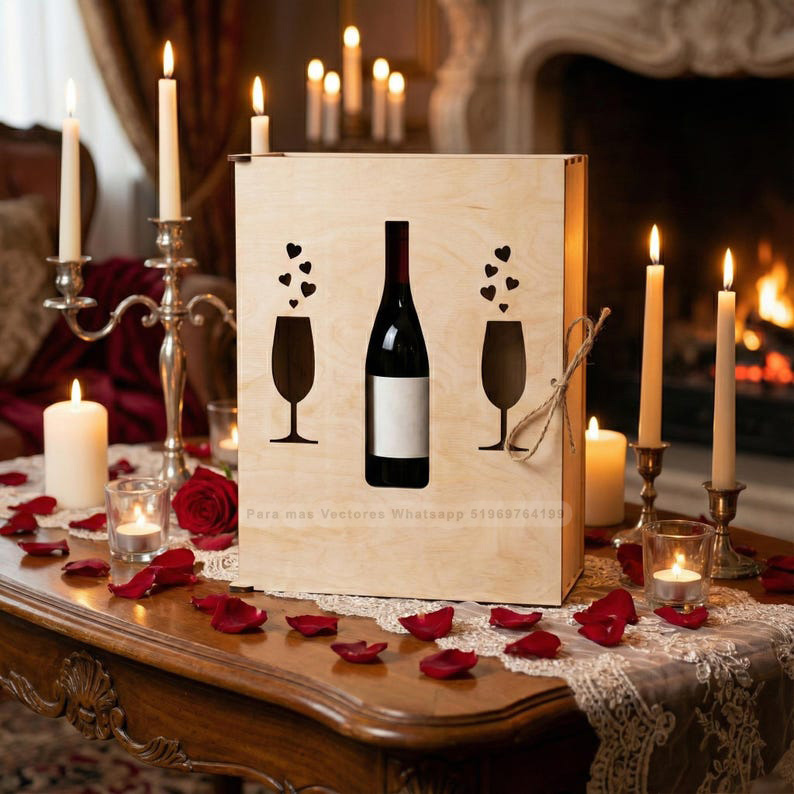 Caja de regalo para botella de vino con compartimentos y tapa decorativa - Imagen 2