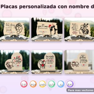 Pack de Placas Personalizadas para Parejas en estilo tronco personalizado Colección Romántica en Madera