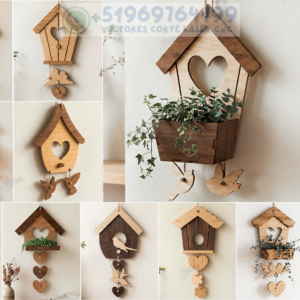 Pack de 10 Casitas Decorativas para Pájaros – Decoración de Pared para Corte Láser