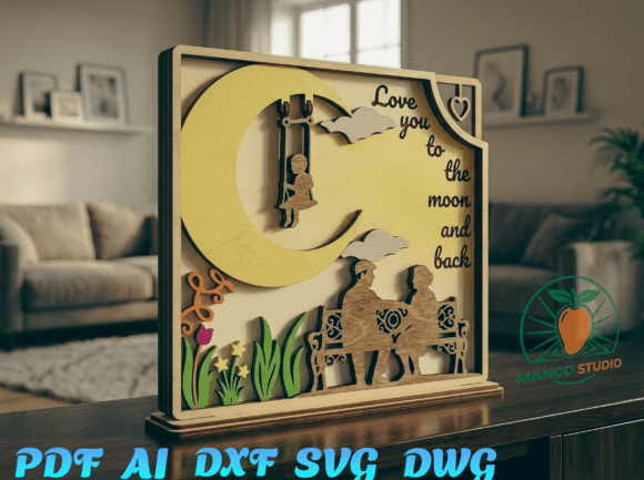 Cuadro Decorativo Nostálgico abuelo “Te Amo Hasta la Luna” en Capas 3D – Corte Láser