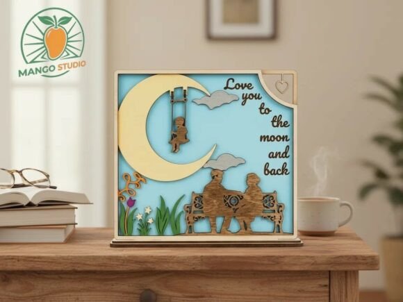 Cuadro Decorativo Nostálgico abuelo “Te Amo Hasta la Luna” en Capas 3D – Corte Láser - Imagen 2