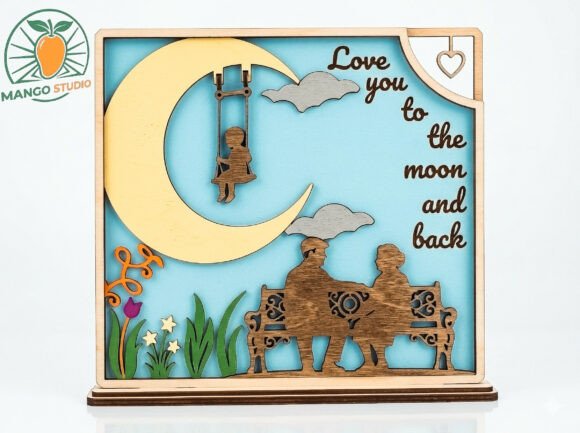 Cuadro Decorativo Nostálgico abuelo “Te Amo Hasta la Luna” en Capas 3D – Corte Láser - Imagen 3