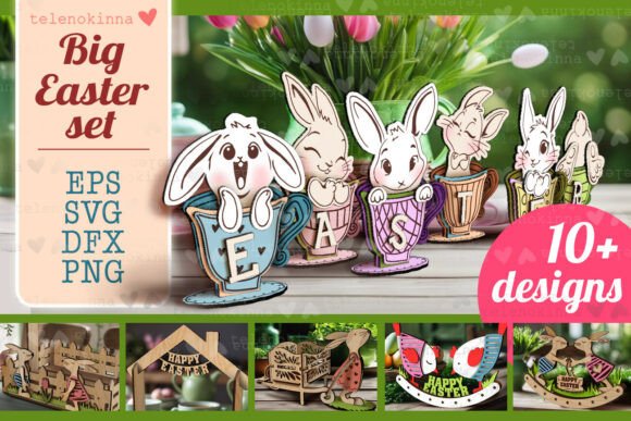 Big Easter Set – Colección de Decoraciones de Conejos de Pascua para Corte Láser