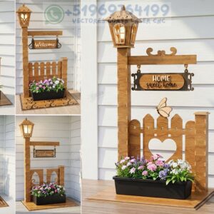 Juego de Jardineras Láser con Letrero de Bienvenida para Exteriores | 5 Diseños MDF 3mm (CDR, SVG, DXF)