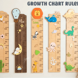 Regla Medidora de Crecimiento Infantil – Diseño Decorativo con Figuras Animadas para Corte Láser
