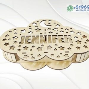Lámpara Decorativa en Forma de Nube Personalizable con Nombre – Diseño para Corte Láser