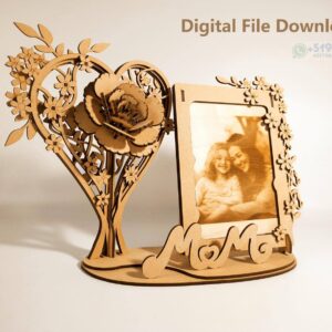 Marco de fotos corazón floral para dia de la madre en corte láser