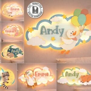 Pack de Lámparas LED Personalizadas en Forma de Nube para Cuarto de Bebé – 10 Diseños para Corte Láser