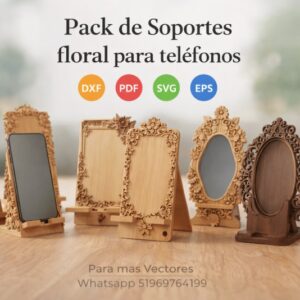Pack de Soportes Florales para Teléfonos – Diseños Elegantes para Corte Láser
