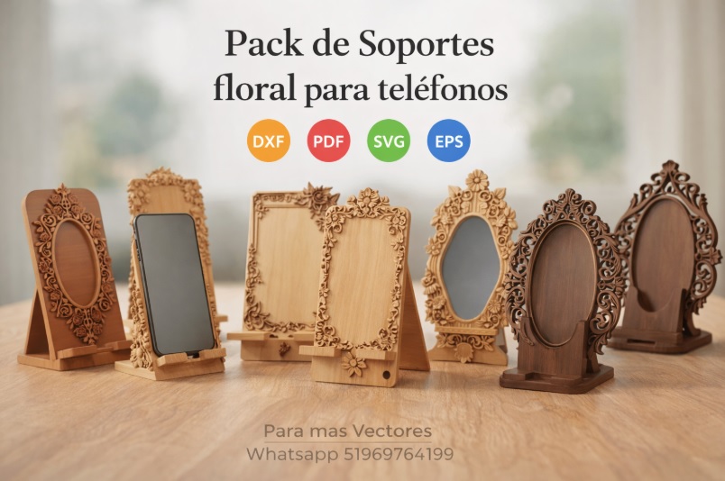 Pack de Soportes Florales para Teléfonos – Diseños Elegantes para Corte Láser