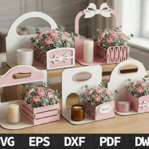 Pack de Cestas Decorativas para Flores y Velas – 6 Diseños para Corte Láser