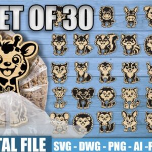 Set de 30 Sujetadores de Bolsas con Animales – Diseños Divertidos para Corte Láser