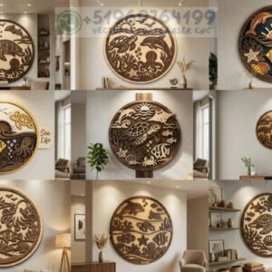 Colección Sea Life – Cuadros Circulares de Vida Marina para Corte Láser