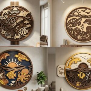 Pack de Arte de Pared Vida Marina en Capas – 10 Diseños para Corte Láser