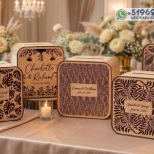 Pack de Cajas Decorativas para Tarjetas de Boda – Diseños Elegantes para Corte Láser