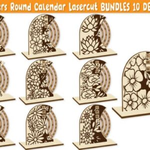 Calendario redondo floral de escritorio – Diseño decorativo giratorio para corte láser