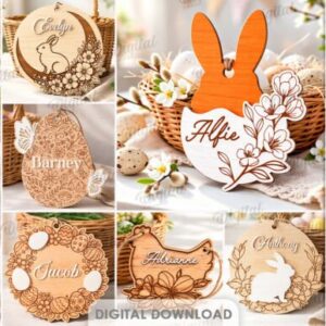 Pack de Adornos de Pascua Personalizados con Conejitos – 10 Diseños para Corte Láser