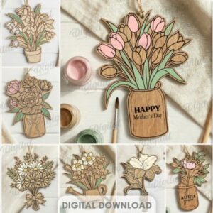 Pack de Adornos Florales para Pintar – 10 Diseños Decorativos para Corte Láser