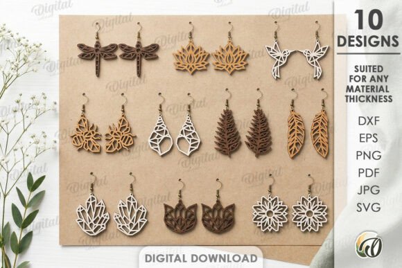 Pack de Aretes Geométricos y Naturales – 10 Diseños Elegantes para Corte Láser
