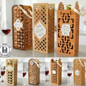 Set de Cajas para Botellas de Vino – Diseños Calados Elegantes para Corte Láser