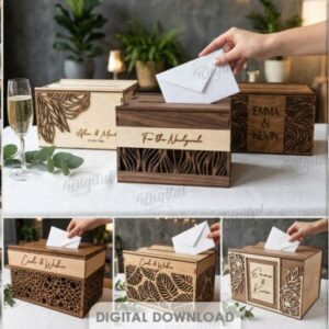 Pack de Cajas para Tarjetas de Boda Personalizadas en Madera – Corte Láser