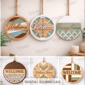 Pack de Carteles Redondos de Bienvenida – 10 Diseños Decorativos para Corte Láser