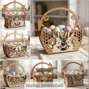 Pack de Cestas de Pascua 3D para Huevos – 10 Diseños Decorativos para Corte Láser