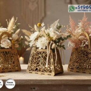 Pack de Cestas Florales Decorativas 3D – Diseños Elegantes para Corte Láser