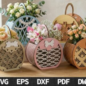Pack de Cestas Redondas Decorativas para Flores – 5 Diseños para Corte Láser