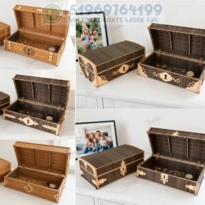 Paquete de Cofre del Tesoro Retro | 5 Diseños de Caja Vintage para Corte Láser (CDR, SVG, DXF, PDF)