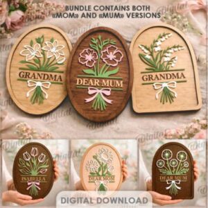 Set de Cuadros Florales 3D para Mamá – Diseños Ovalados Decorativos para Corte Láser