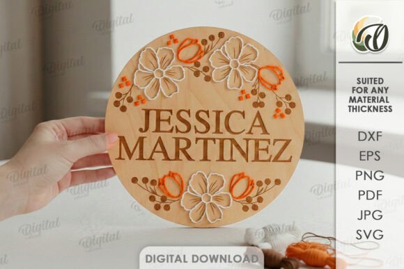 Paquete de cuadros para bordado floral con Apellido Familiar para Corte Láser - Imagen 4