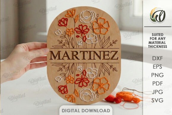 Paquete de cuadros para bordado floral con Apellido Familiar para Corte Láser - Imagen 5