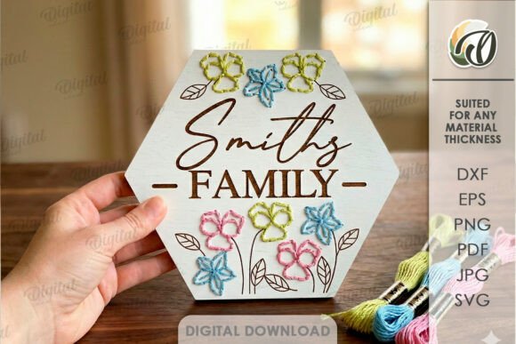 Paquete de cuadros para bordado floral con Apellido Familiar para Corte Láser - Imagen 8
