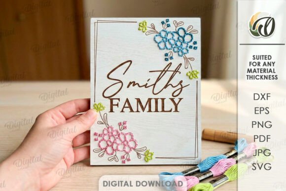 Paquete de cuadros para bordado floral con Apellido Familiar para Corte Láser - Imagen 3