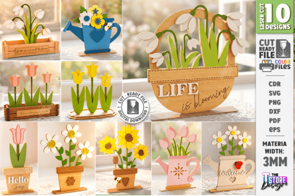 Pack de Decoración de Flores de Primavera en Capas – 10 Diseños para Corte Láser