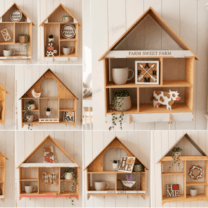 Pack de Estantes Decorativos de Pared Estilo Casa de Campo para Corte Láser