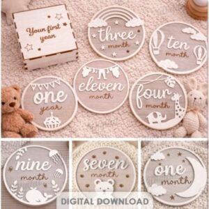 Set de hitos mensuales para bebé – Placas decorativas en madera para corte láser