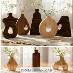 Set de Jarrones Minimalistas en Madera – Diseños Decorativos Modernos para Corte Láser