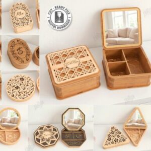 Pack de Joyeros con Espejo y Grabado Decorativo para Corte Láser